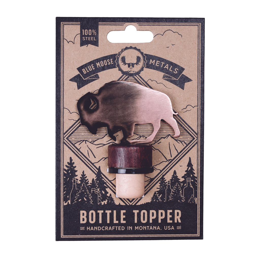 Bison Wine Bottle Stopper created by Blue Moose Metals. Made in Montana