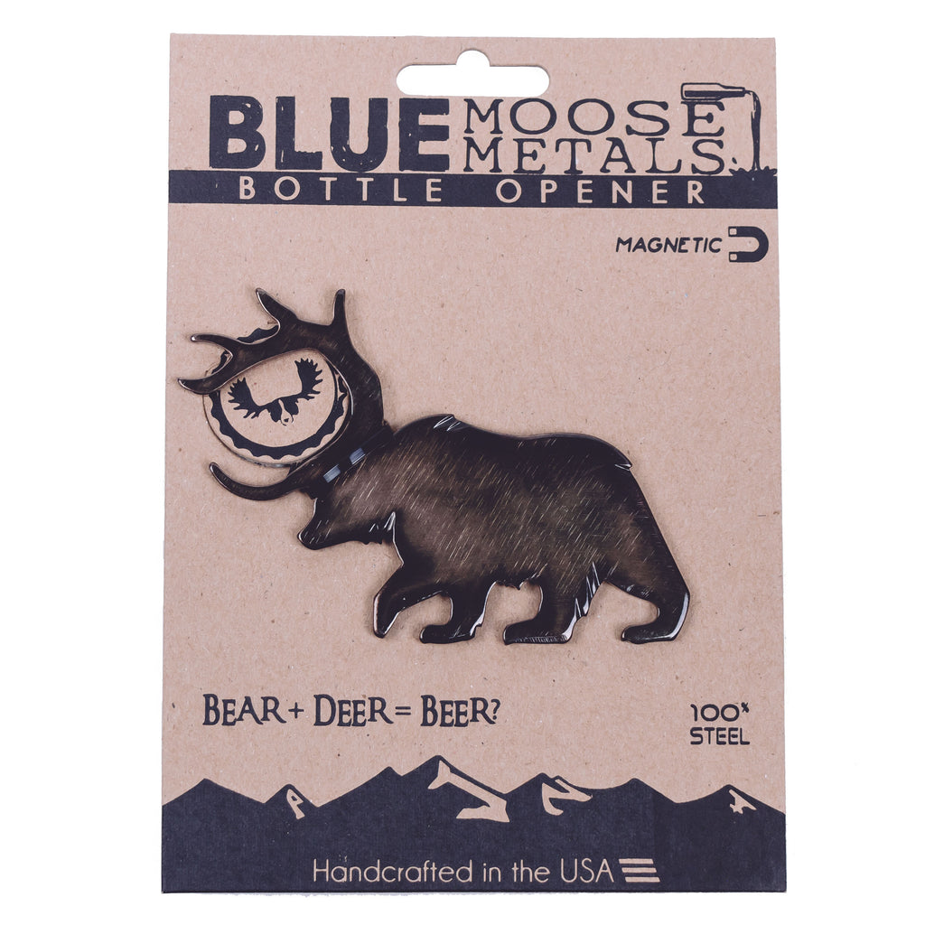 Bear+Deer=BEER Magnetic Bottle Opener created by Blue Moose Metals. Made in Montana
