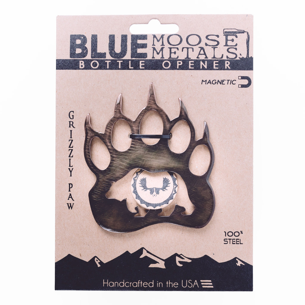 Grizzly Paw Magnetic Bottle Opener created by Blue Moose Metals. Made in Montana