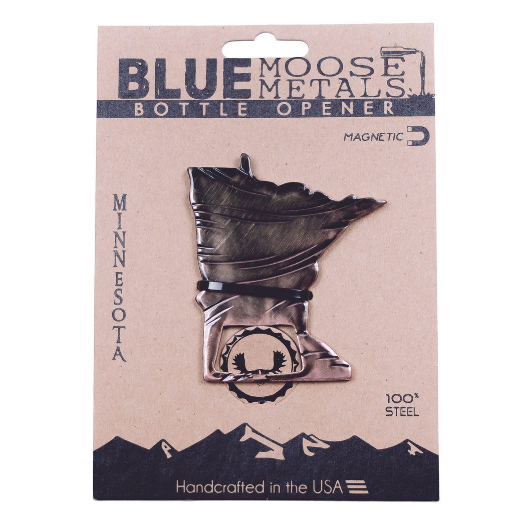 Minnesota State Magnetic Bottle Opener created by Blue Moose Metals. Made in Montana