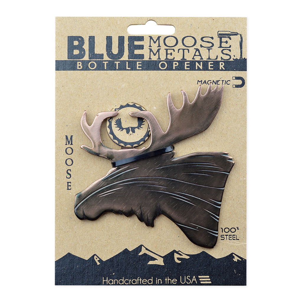 Moose Magnetic Bottle Opener created by Blue Moose Metals. Made in Montana