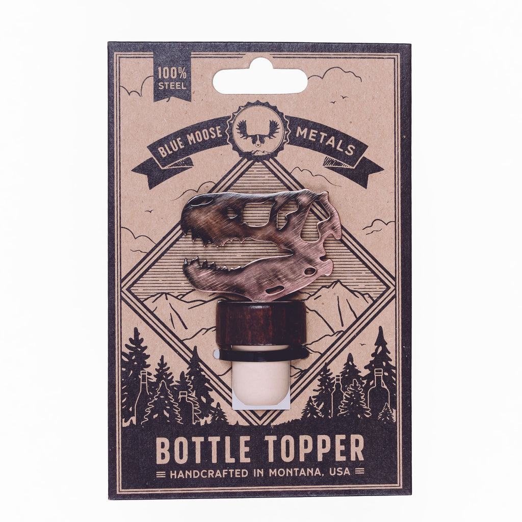 T-Rex Wine Bottle Stopper created by Blue Moose Metals. Made in Montana