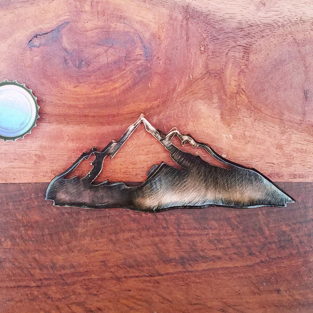 Mountain Range Magnetic Bottle Opener created by Blue Moose Metals. Made in Montana