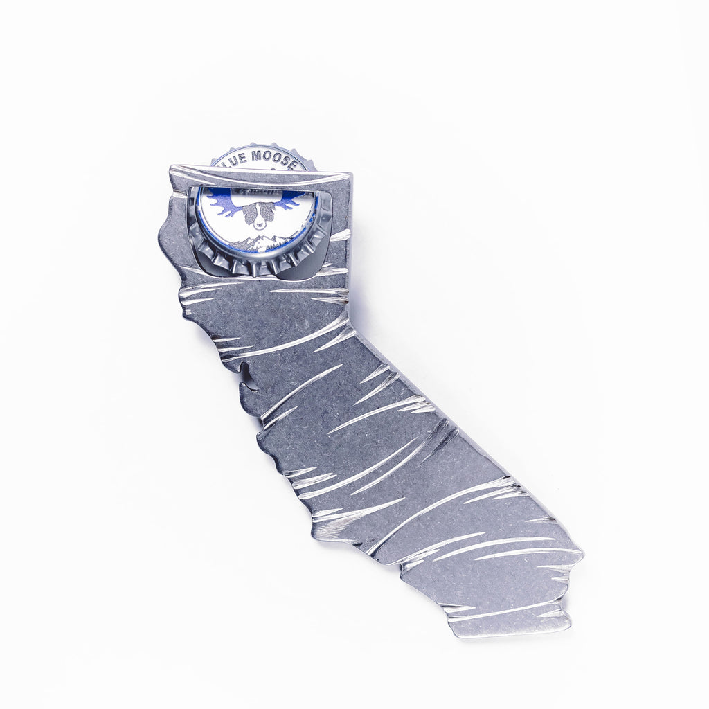 California State Magnetic Bottle Opener Silver created by Blue Moose Metals. Made in Montana