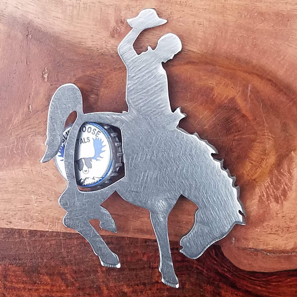 Bronco Magnetic Bottle Opener created by Blue Moose Metals. Made in Montana