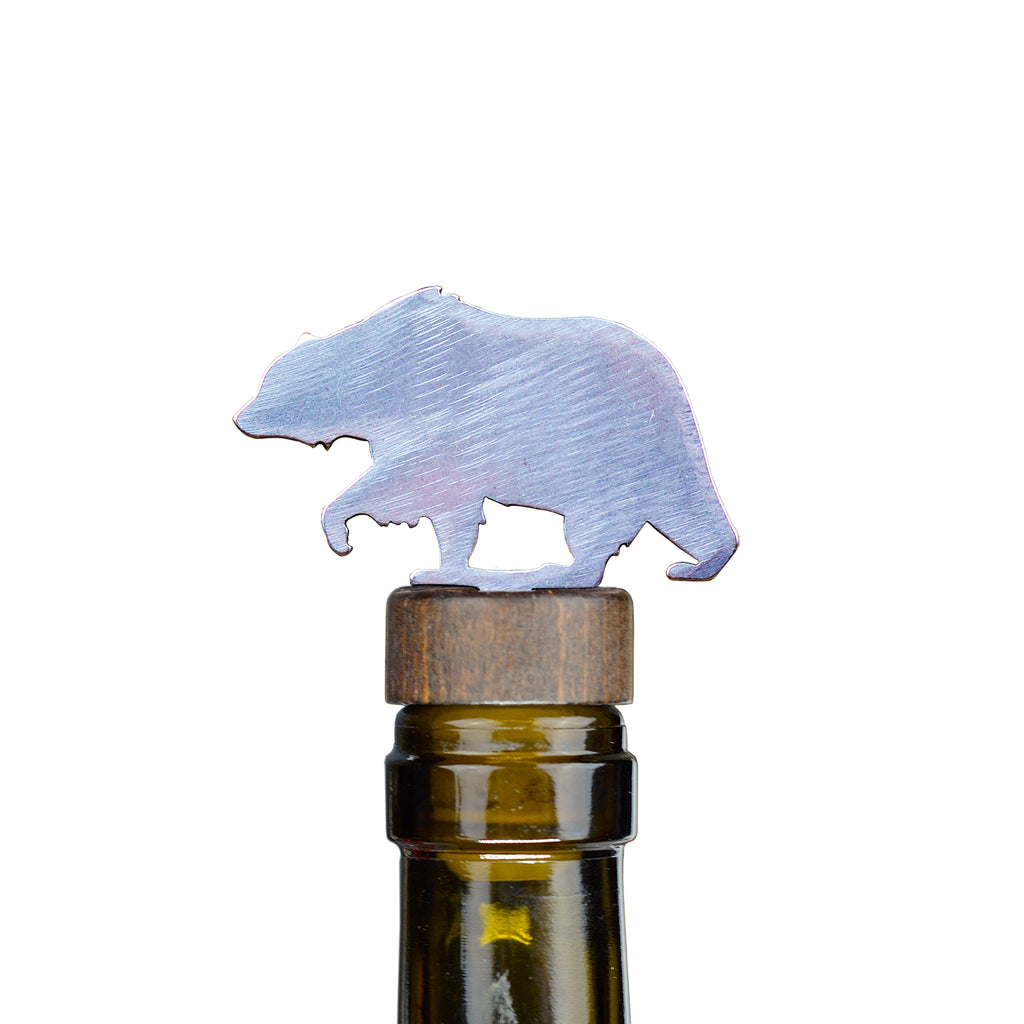 Bear Wine Bottle Stopper Silver created by Blue Moose Metals. Made in Montana