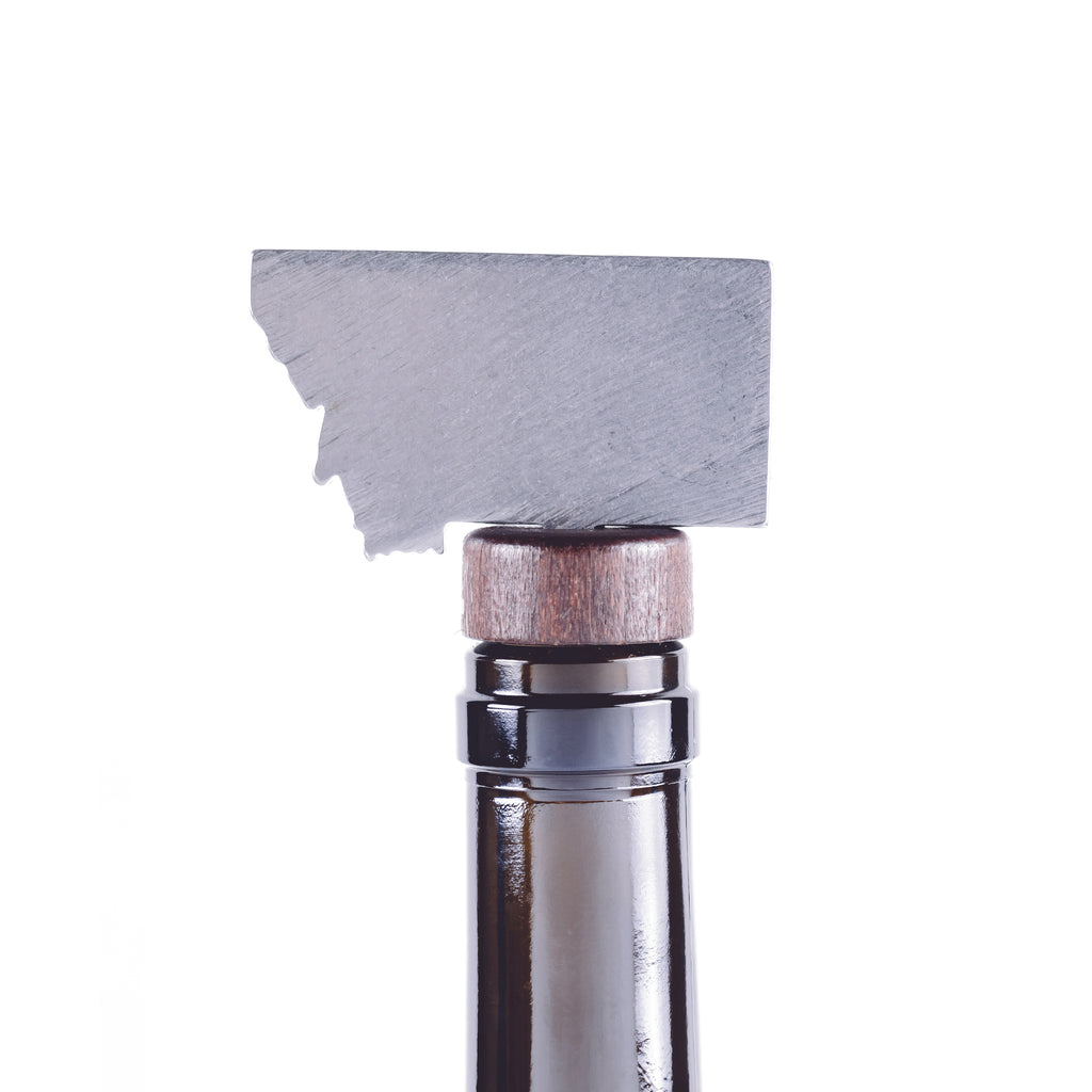 Montana State Wine Bottle Stopper Silver created by Blue Moose Metals. Made in Montana