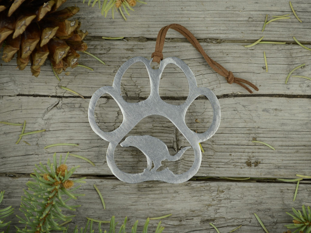 Pooping Dog Ornament Silver created by Blue Moose Metals. Made in Montana