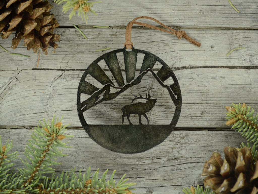 Elk Mountain Ornament Bronze created by Blue Moose Metals. Made in Montana