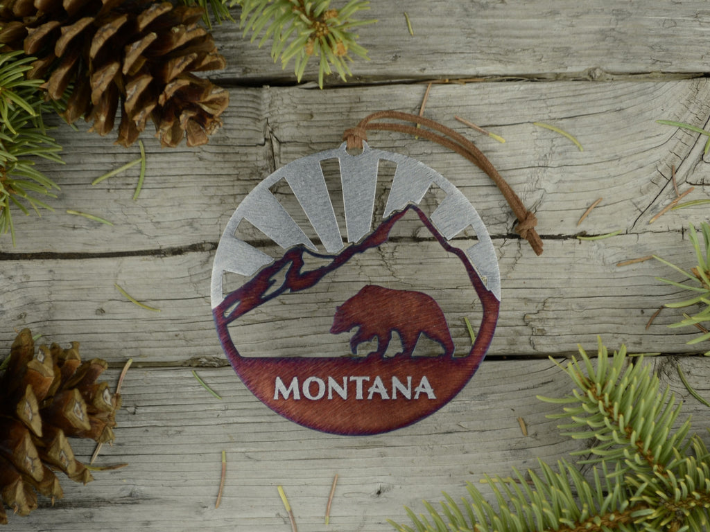 Personalized Bear Mountain Ornament Torch created by Blue Moose Metals. Made in Montana