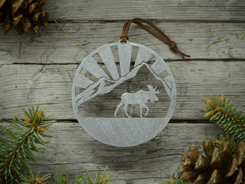 Moose Mountain Ornament Silver created by Blue Moose Metals. Made in Montana