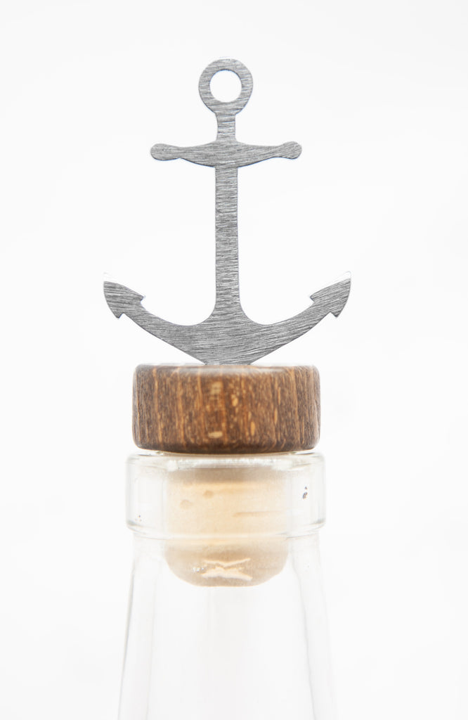 Anchor Wine Bottle Stopper Silver created by Blue Moose Metals. Made in Montana