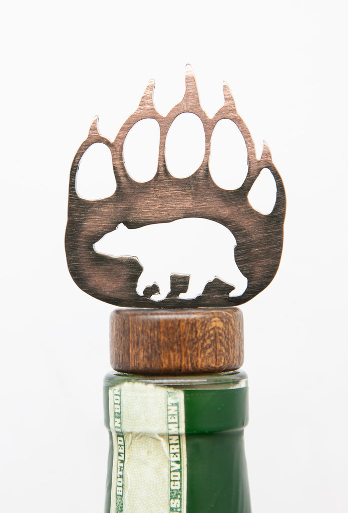 Bear Paw Wine Bottle Stopper Bronze created by Blue Moose Metals. Made in Montana