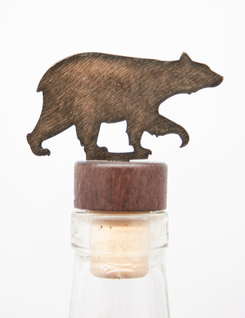 Black Bear Wine Bottle Stopper Bronze created by Blue Moose Metals. Made in Montana