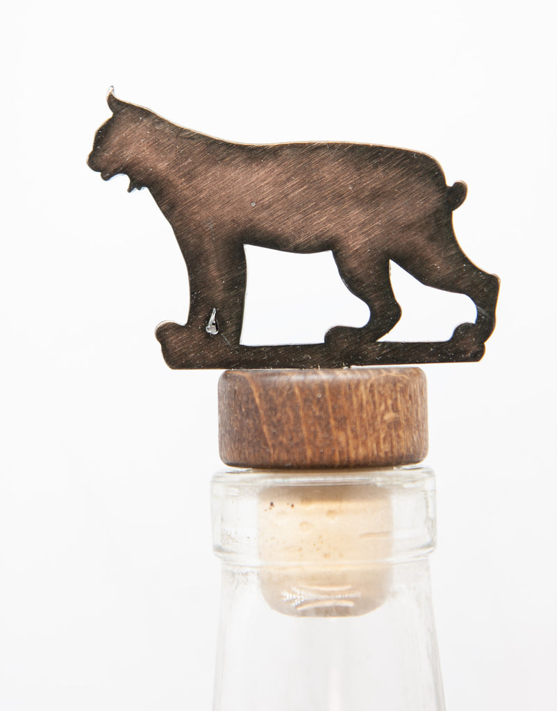 Bobcat Wine Bottle Stopper Bronze created by Blue Moose Metals. Made in Montana