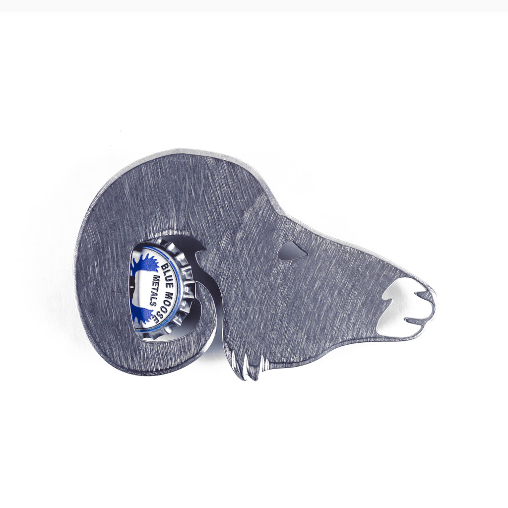 Bighorn Sheep Magnetic Bottle Opener Silver created by Blue Moose Metals. Made in Montana