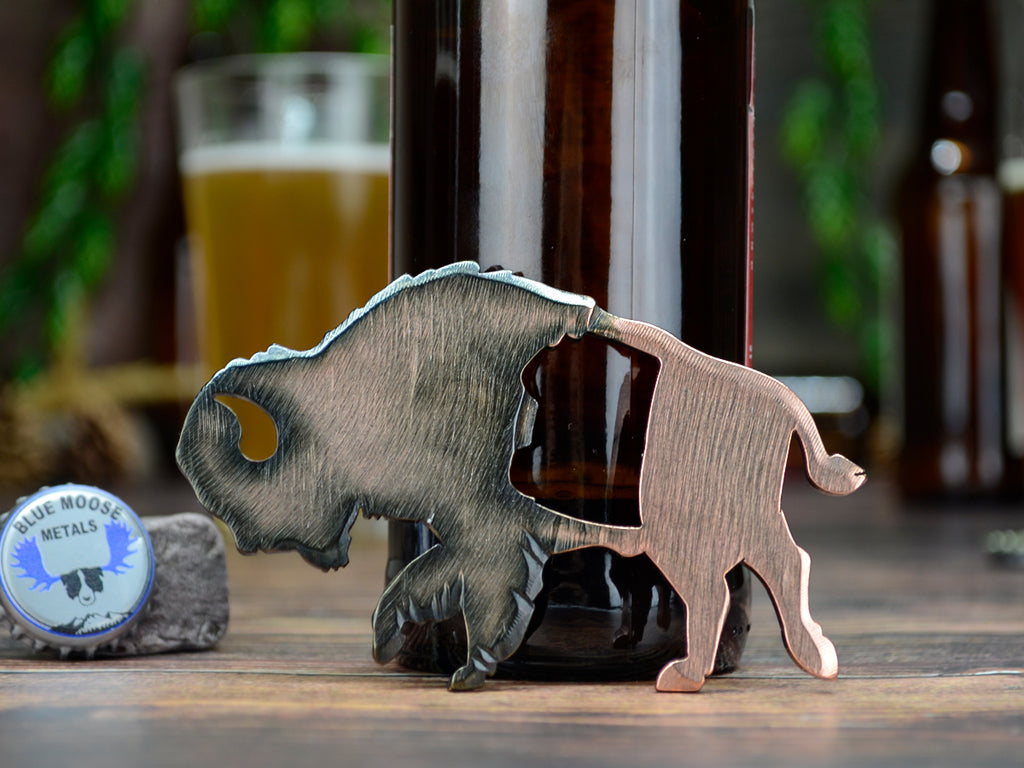 Bison Magnetic Bottle Opener created by Blue Moose Metals. Made in Montana