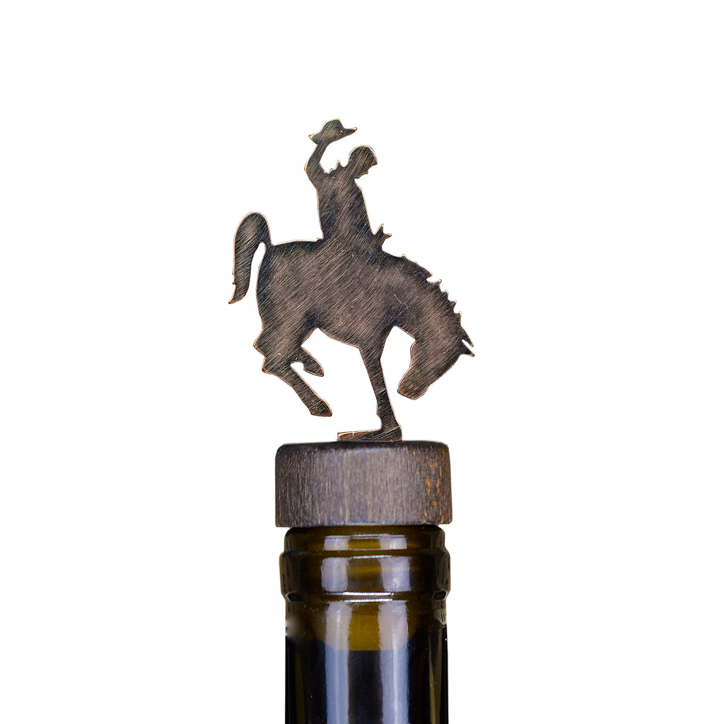 Bronco Wine Bottle Stopper Bronze created by Blue Moose Metals. Made in Montana