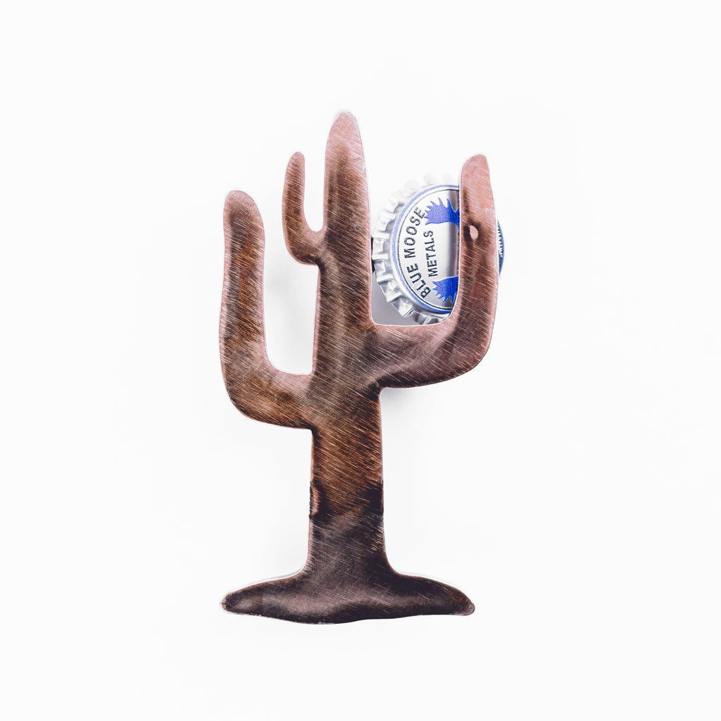 Cactus Magnetic Bottle Opener Bronze created by Blue Moose Metals. Made in Montana
