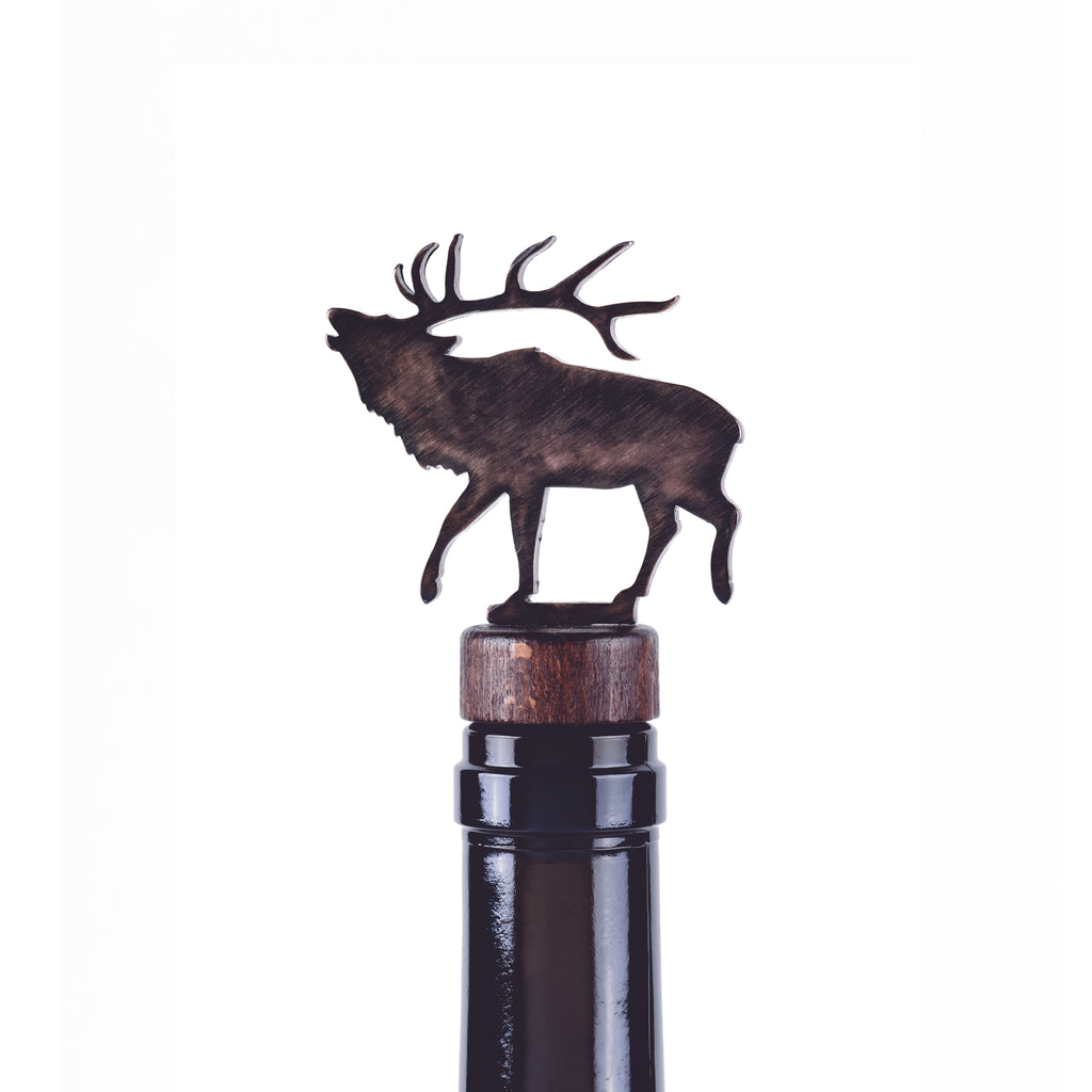 Elk Wine Bottle Stopper Bronze created by Blue Moose Metals. Made in Montana