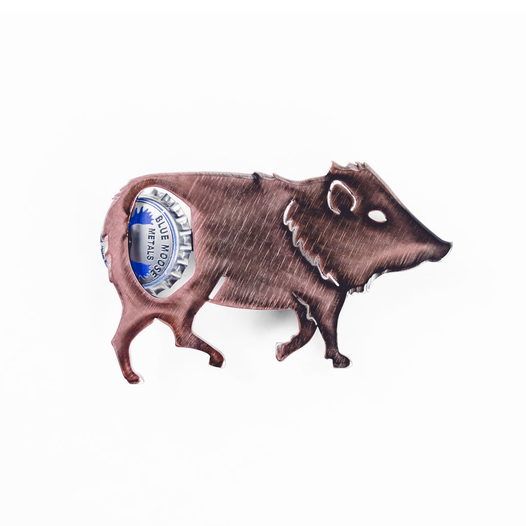 Javelina Magnetic Bottle Opener Bronze created by Blue Moose Metals. Made in Montana