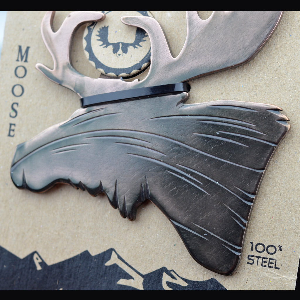 Moose Magnetic Bottle Opener created by Blue Moose Metals. Made in Montana