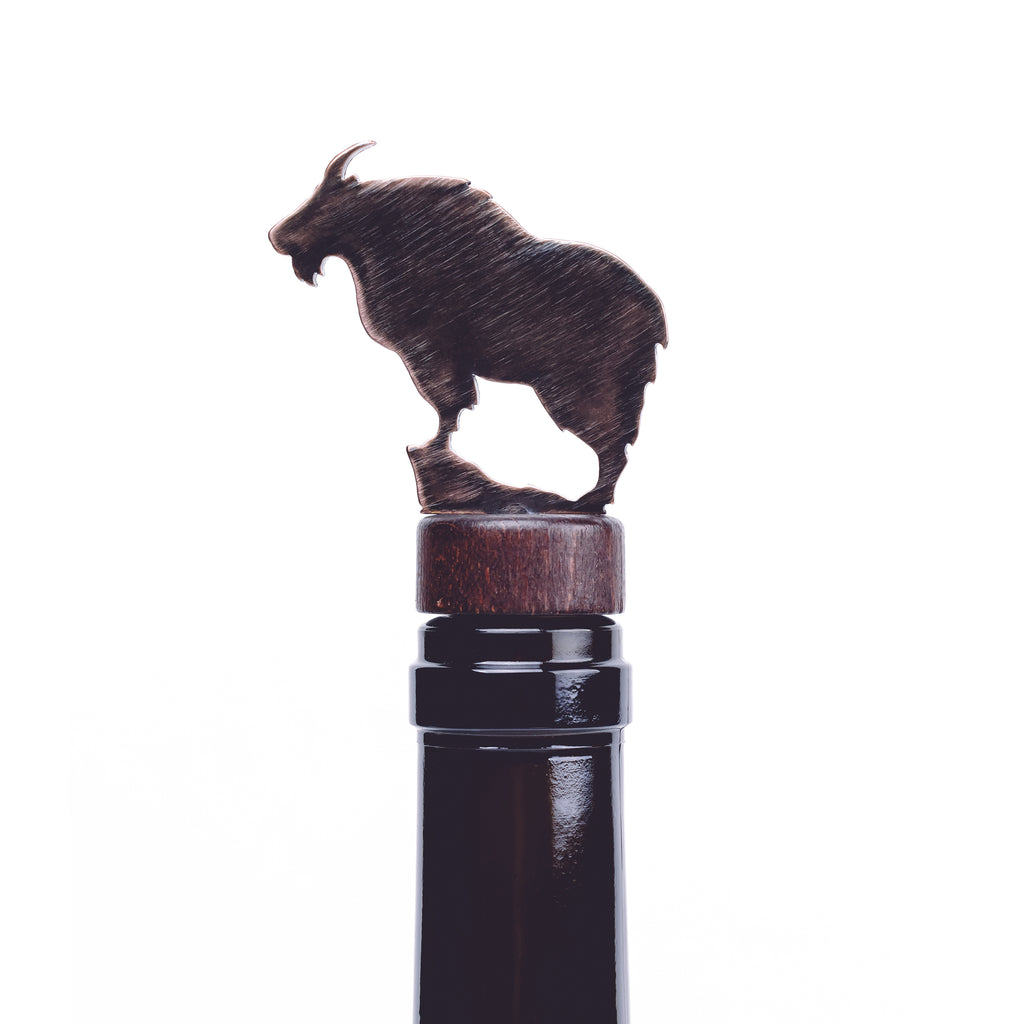 Mountain Goat Wine Bottle Stopper Bronze created by Blue Moose Metals. Made in Montana