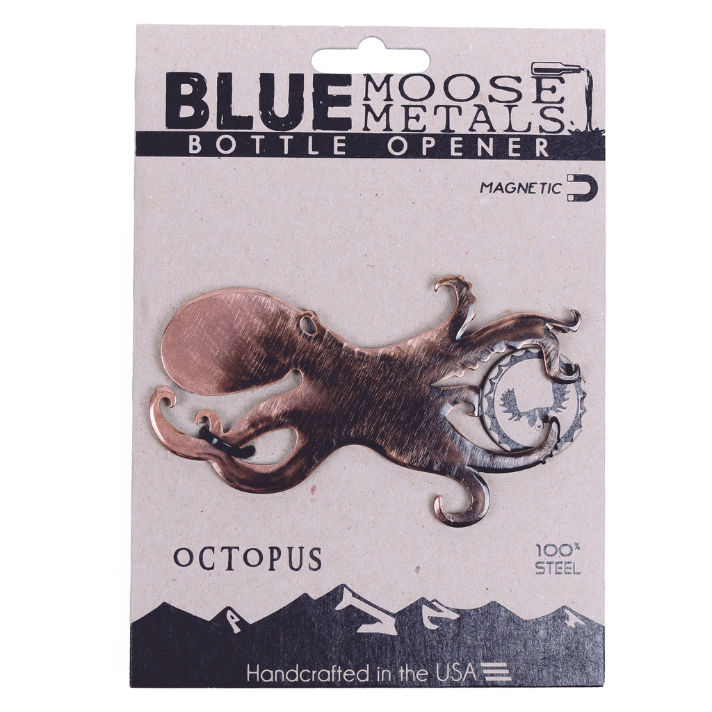 Octopus Magnetic Bottle Opener created by Blue Moose Metals. Made in Montana