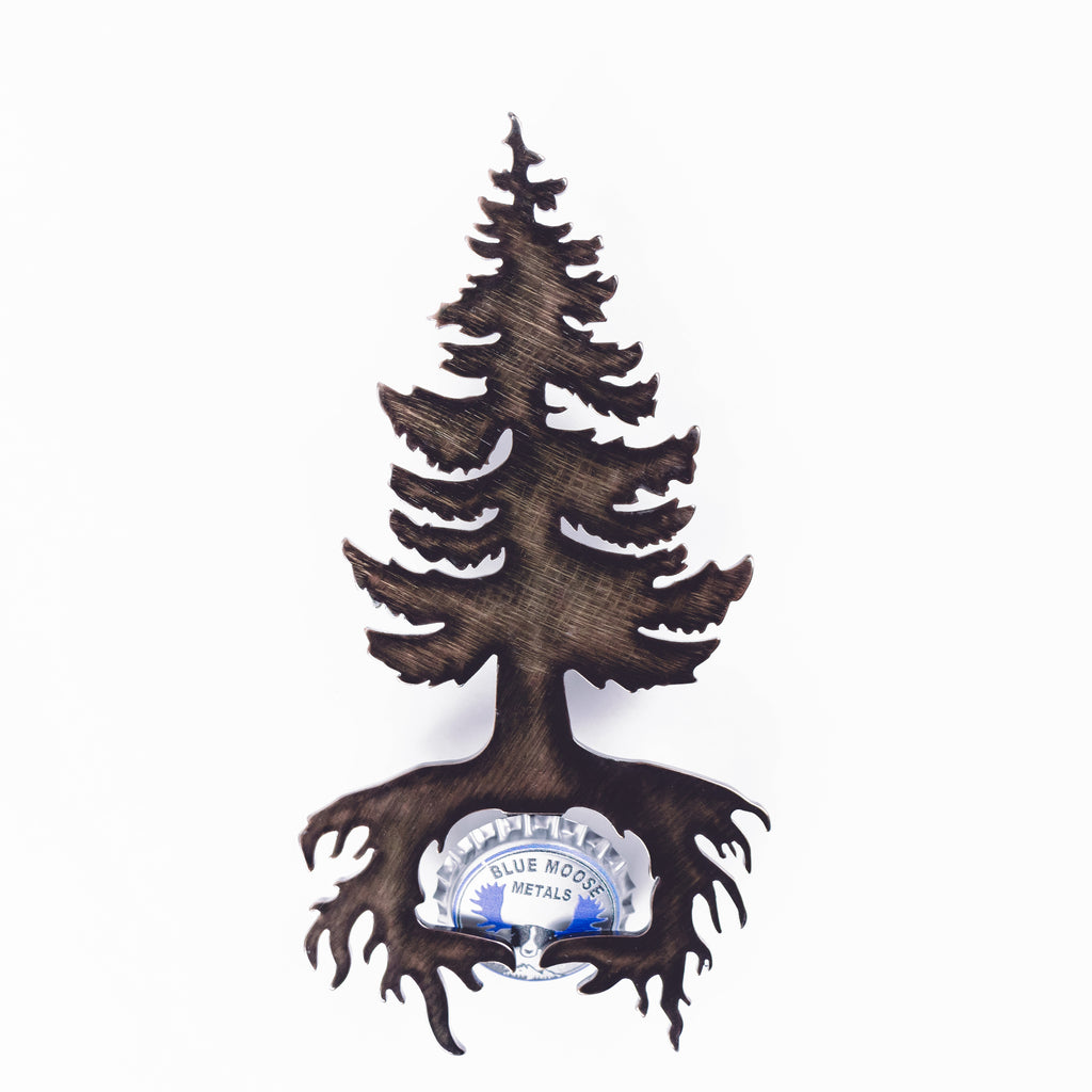 Pine Tree Magnetic Bottle Opener Bronze created by Blue Moose Metals. Made in Montana