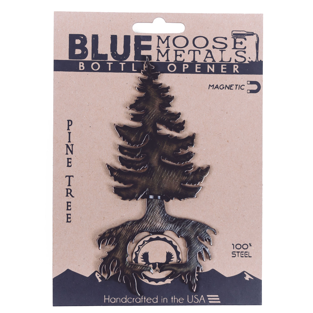 Pine Tree Magnetic Bottle Opener created by Blue Moose Metals. Made in Montana