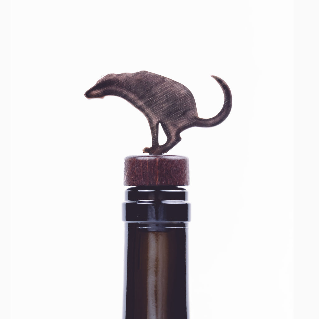Pooping Dog Wine Bottle Stopper Bronze created by Blue Moose Metals. Made in Montana