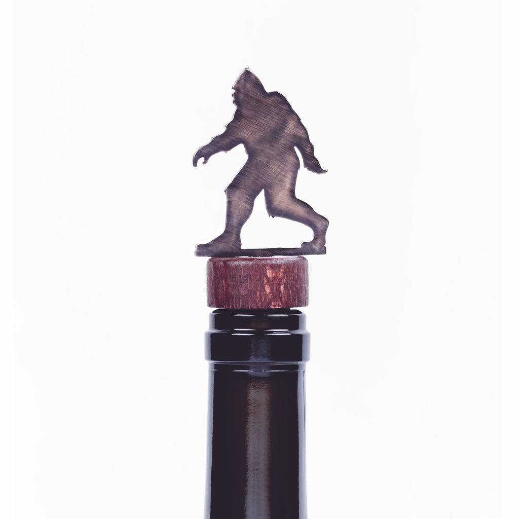 Bigfoot Wine Bottle Stopper Bronze created by Blue Moose Metals. Made in Montana