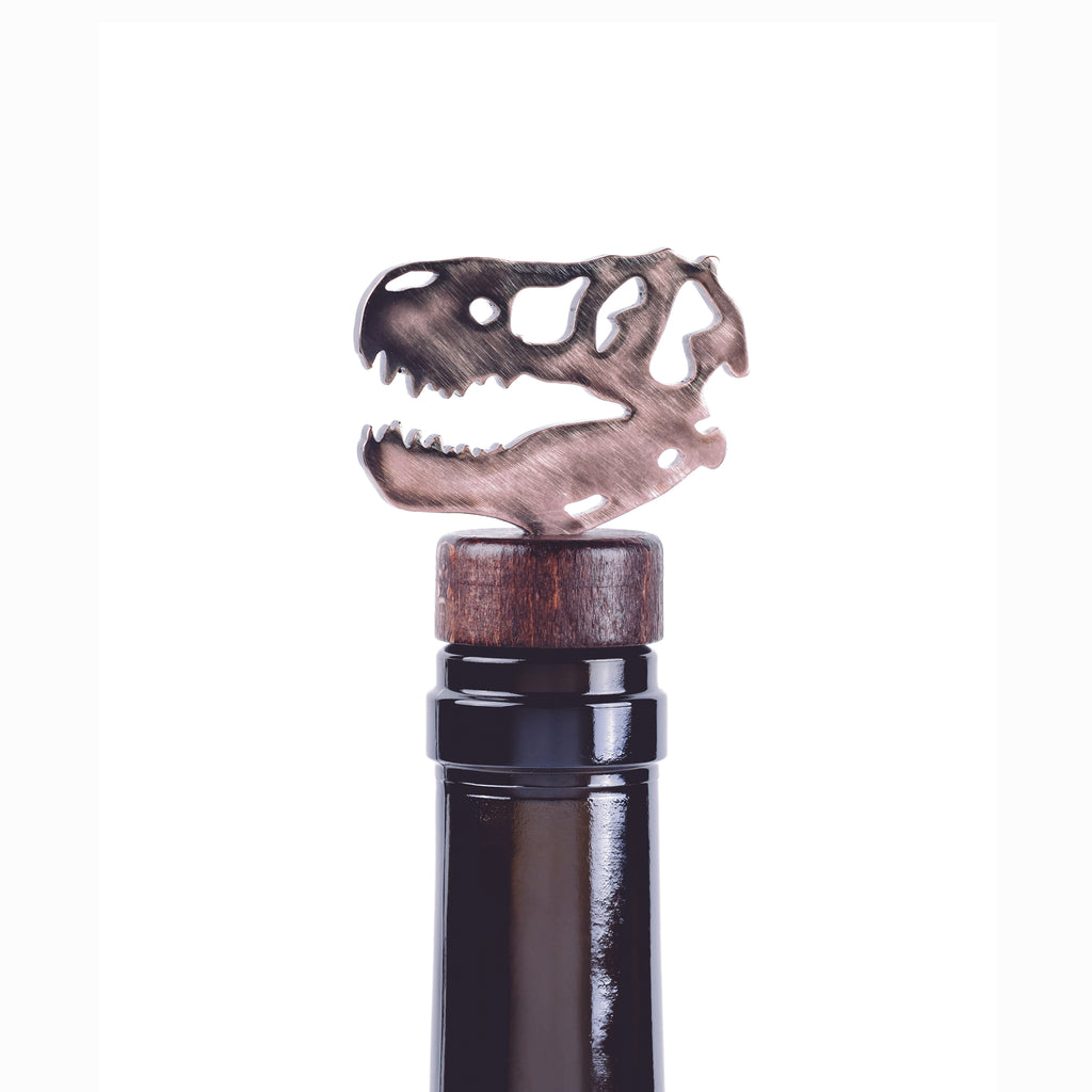 T-Rex Wine Bottle Stopper Bronze created by Blue Moose Metals. Made in Montana