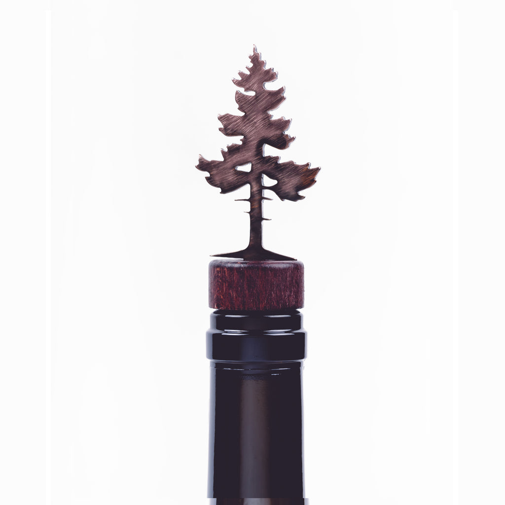 Pine Tree Wine Bottle Stopper Bronze created by Blue Moose Metals. Made in Montana