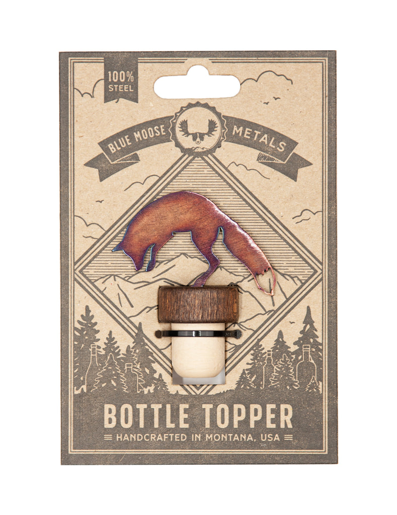 Fox Wine Bottle Stopper created by Blue Moose Metals. Made in Montana