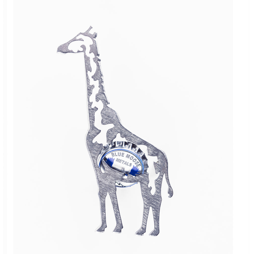 Giraffe Magnetic Bottle Opener Silver created by Blue Moose Metals. Made in Montana