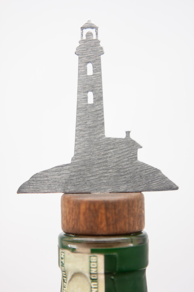 Lighthouse Wine Bottle Stopper Silver created by Blue Moose Metals. Made in Montana