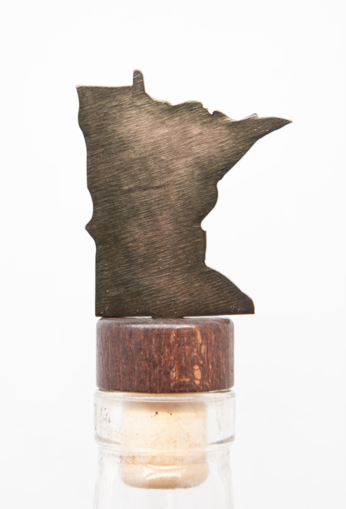 Minnesota Wine Bottle Stopper Bronze created by Blue Moose Metals. Made in Montana