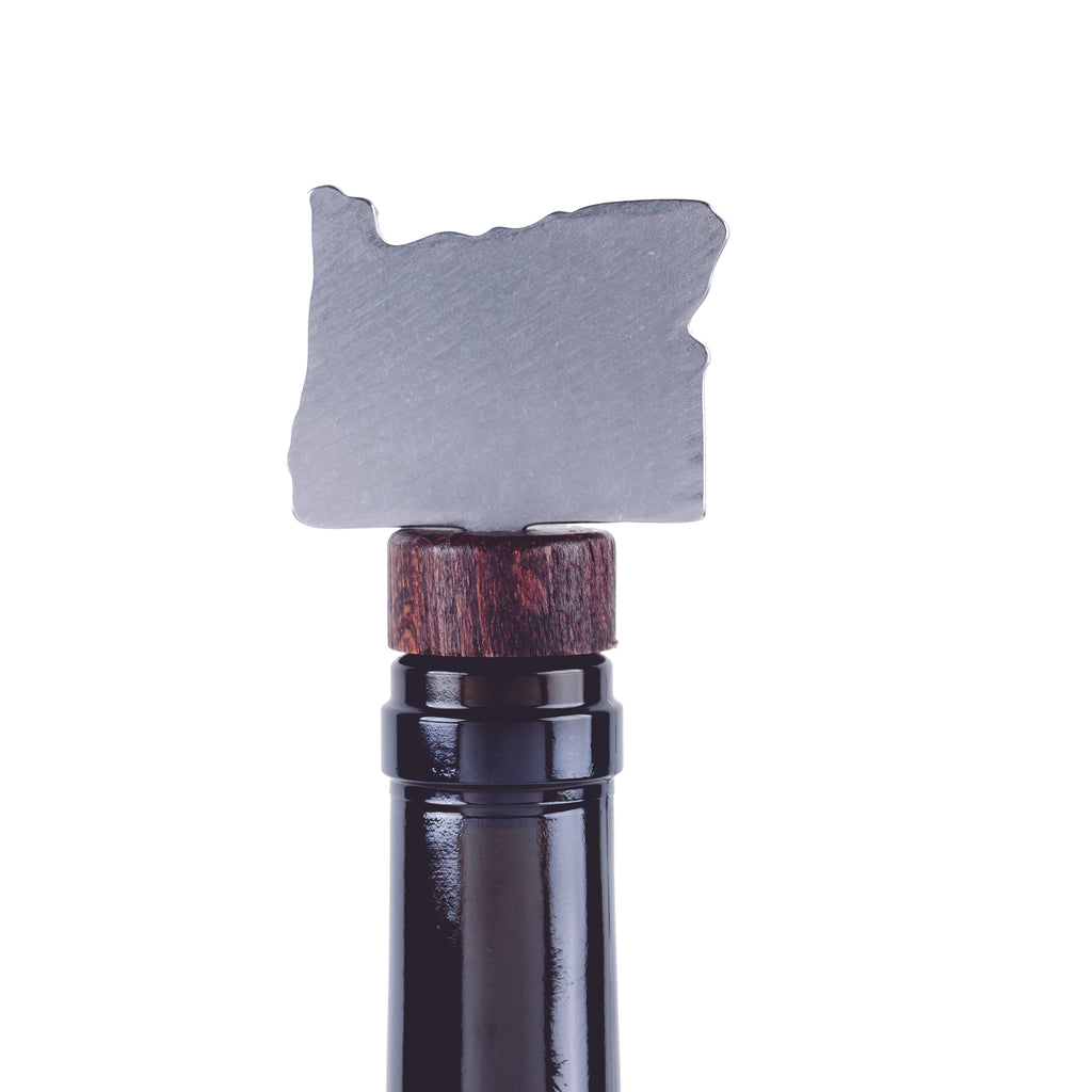 Oregon State Wine Bottle Stopper Silver created by Blue Moose Metals. Made in Montana
