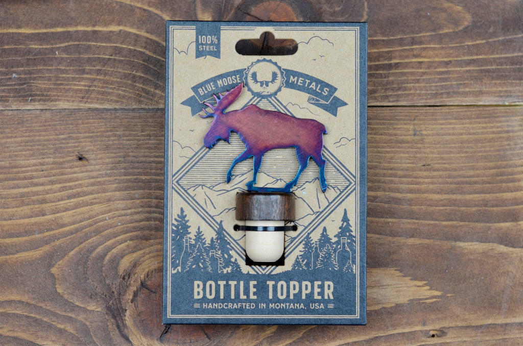 Moose Wine Bottle Stopper created by Blue Moose Metals. Made in Montana