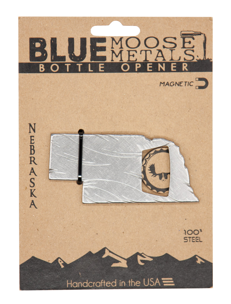 Nebraska State Magnetic Bottle Opener created by Blue Moose Metals. Made in Montana