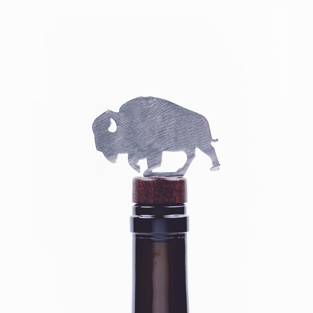 Bison Wine Bottle Stopper Silver created by Blue Moose Metals. Made in Montana