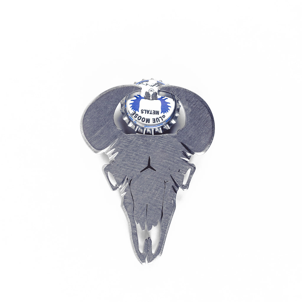 Bison Skull Magnetic Bottle Opener Silver created by Blue Moose Metals. Made in Montana
