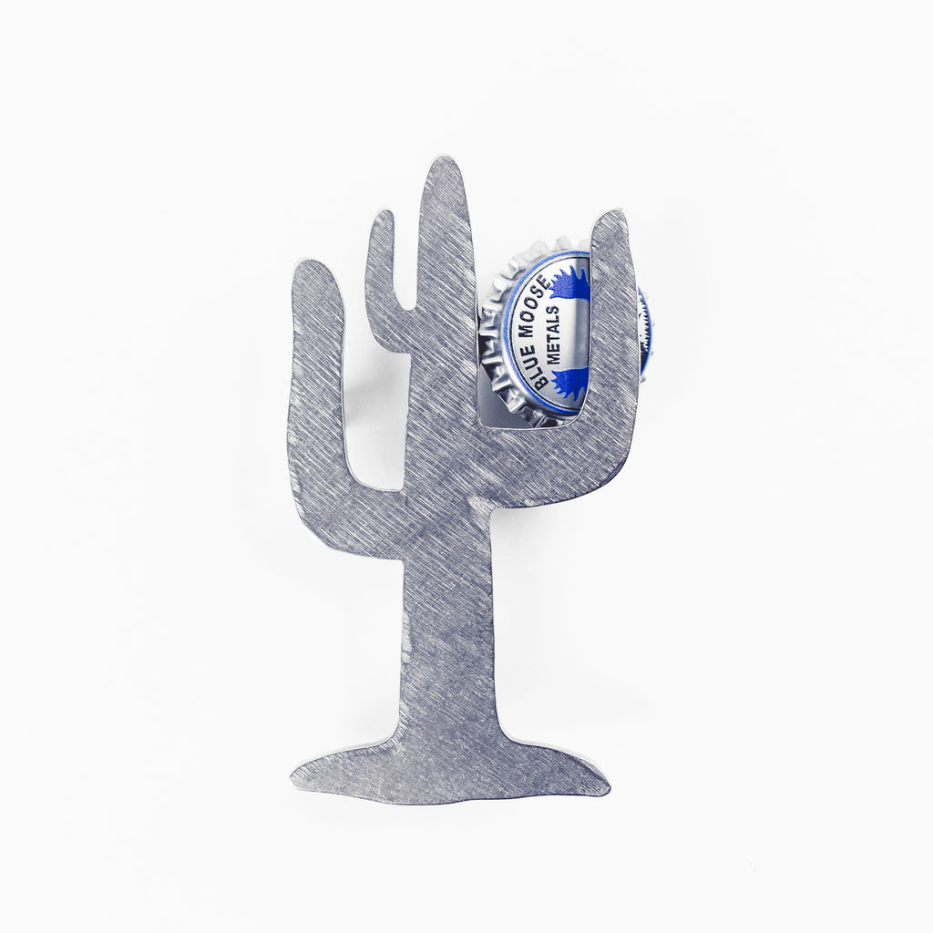 Cactus Magnetic Bottle Opener Silver created by Blue Moose Metals. Made in Montana