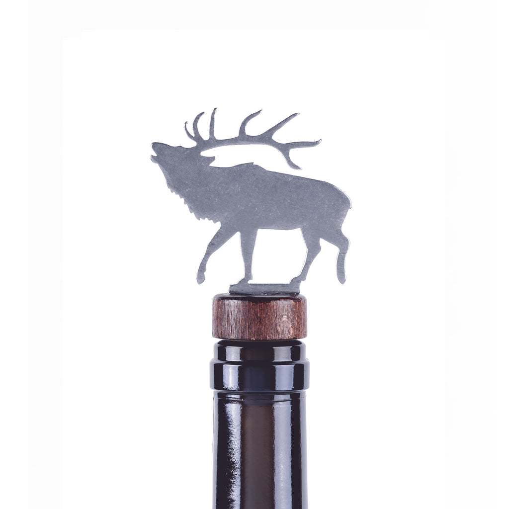 Elk Wine Bottle Stopper Silver created by Blue Moose Metals. Made in Montana