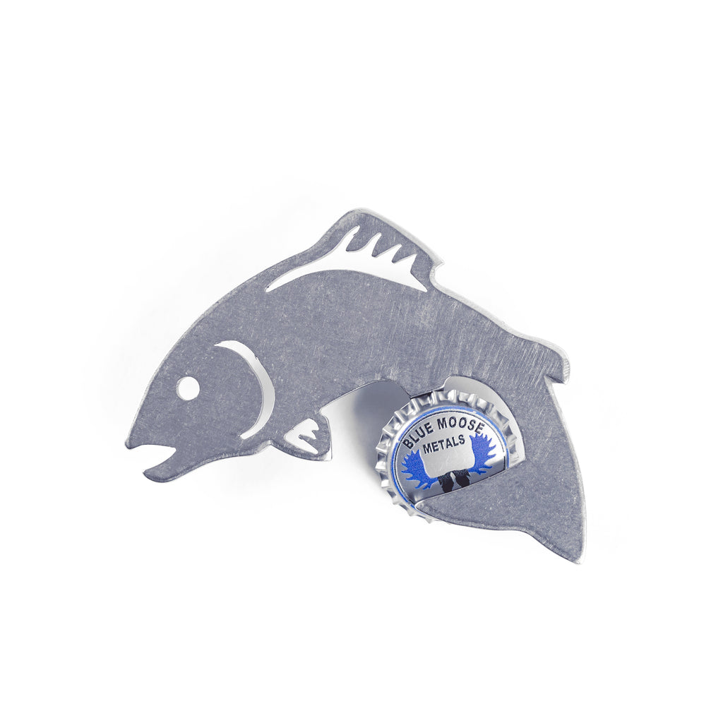 Fish Magnetic Bottle Opener Silver created by Blue Moose Metals. Made in Montana