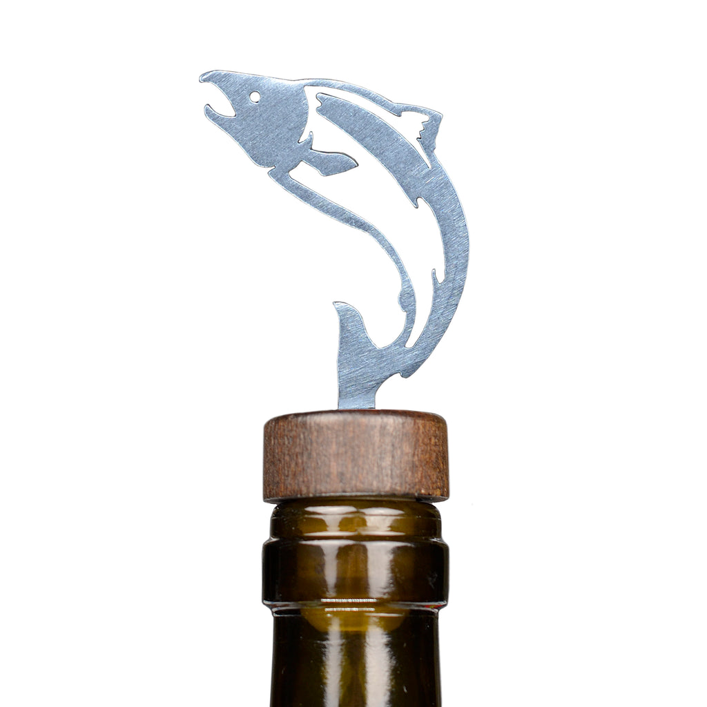 Fish Wine Bottle Stopper Silver created by Blue Moose Metals. Made in Montana