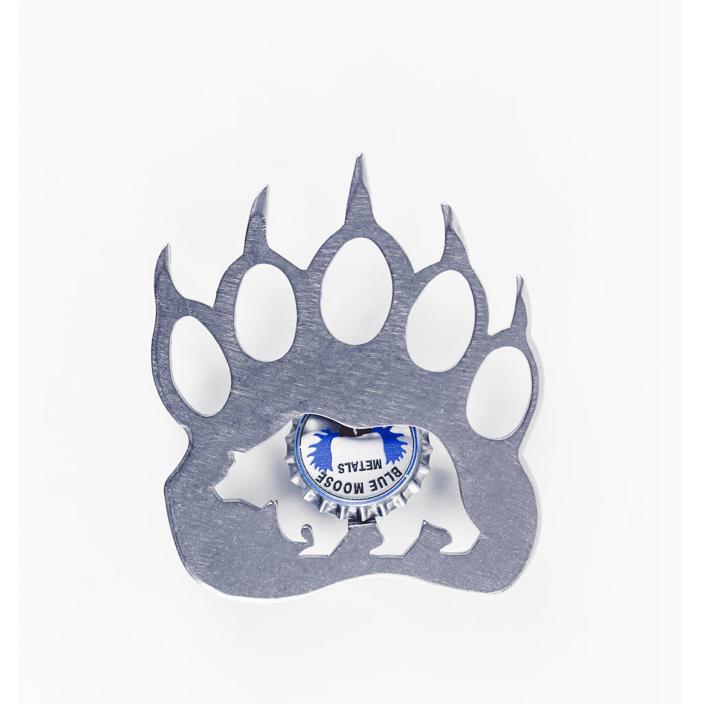 Grizzly Paw Magnetic Bottle Opener Silver created by Blue Moose Metals. Made in Montana