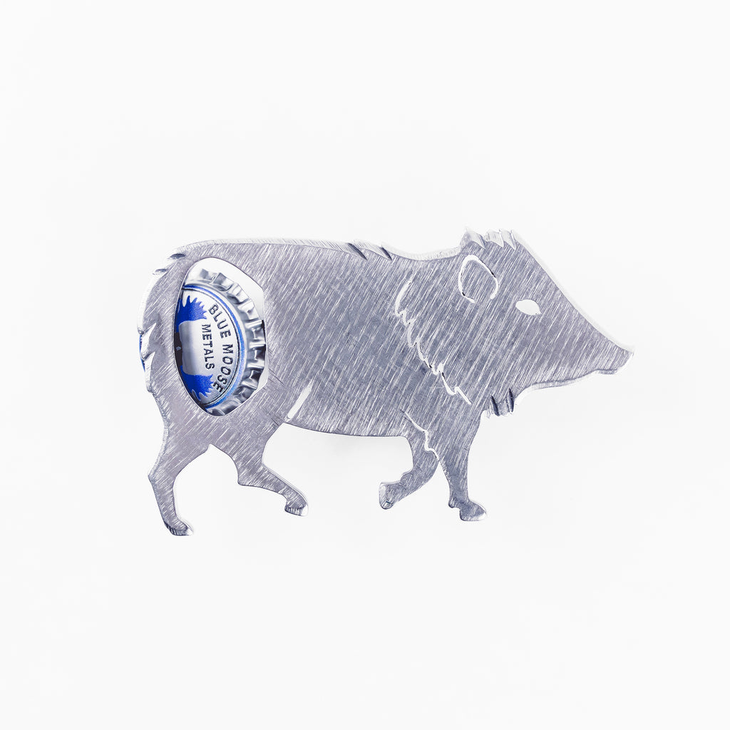 Javelina Magnetic Bottle Opener Silver created by Blue Moose Metals. Made in Montana