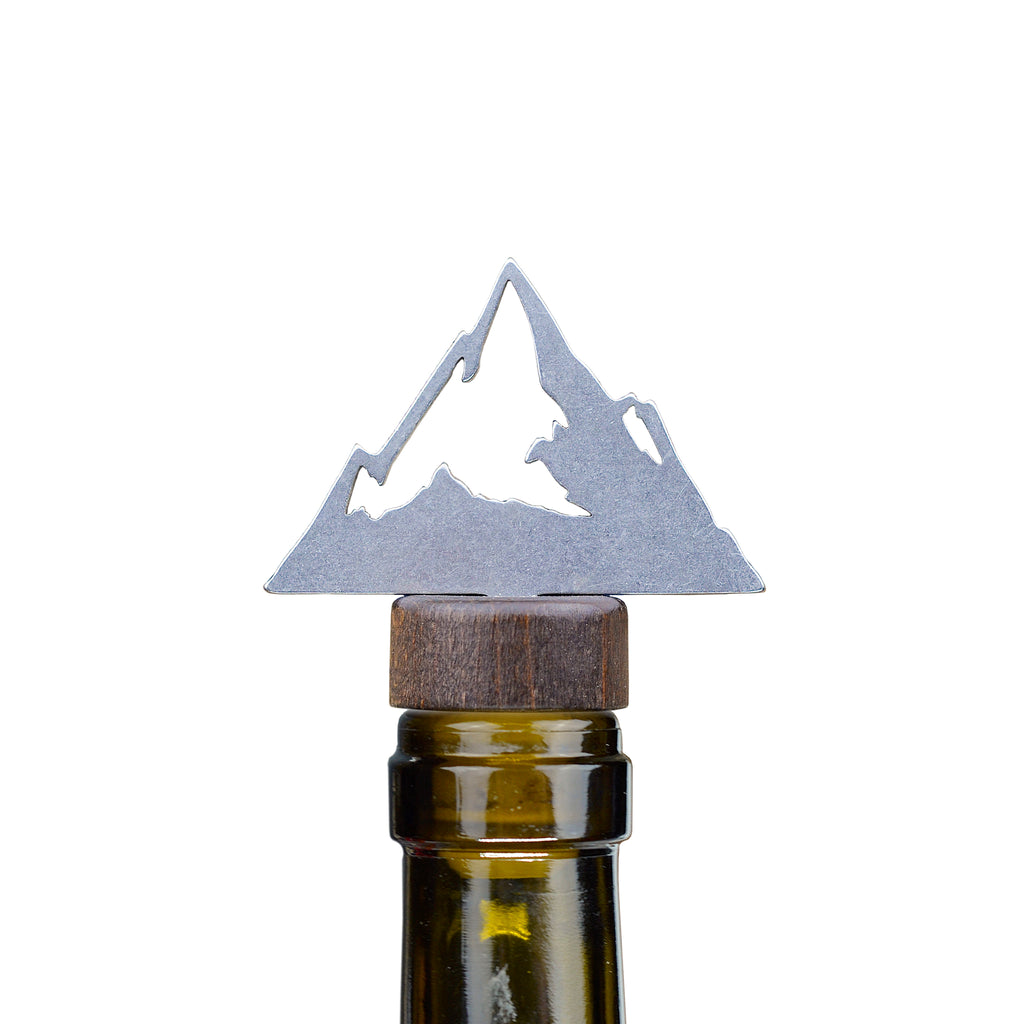Mountain Wine Bottle Stopper Silver created by Blue Moose Metals. Made in Montana